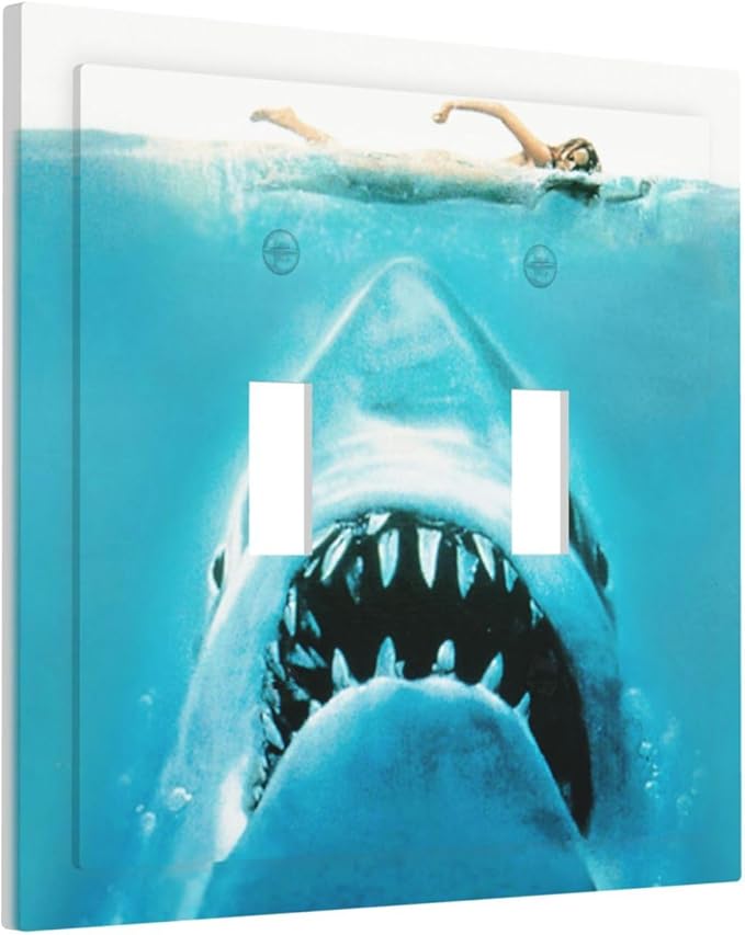 Beach Shark Oceanjaws Movie Vintage Look Decorative Switch Plates 2 Gang Double Toggle Outlet Light Switch Cover Wall Plate Electrical Faceplate for Bathroom Kids Room Decor