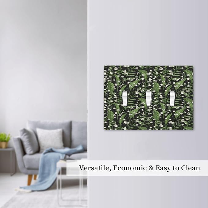 Boho Floral Green Leaves White Flowers Decorative Switch Plates 3 Gang Wall Plate Triple Toggle Light Switch Cover Faceplate Electrical Wall Panels for Farmhouse Bed Room Decor