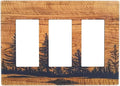 Country Farm Forest Pine Tree Woodland Woods Wooden Board Screwless Decorator Wall Plates Mid-Size 3-Gang Triple Rocker Outlet Light Switch Cover Plate for Dimmer, GFCI, USB Receptacle Faceplate Cover