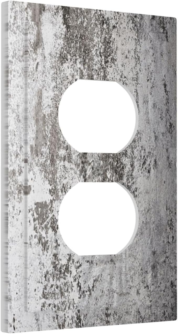 Outlet Covers Gray White Speckled Weathered Concrete Wall 1 Gang Duplex Light Switch Cover Plate Decorative Wall Plates Socket Cover Electrical Switchplate for Bedroom Home Decor