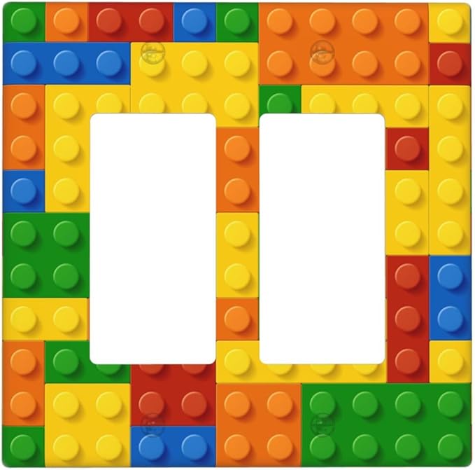 Colorful Bricks Double Gang Rocker Decorative Light Switch Cover, 2-Gang Wall Plate Outlet Cover