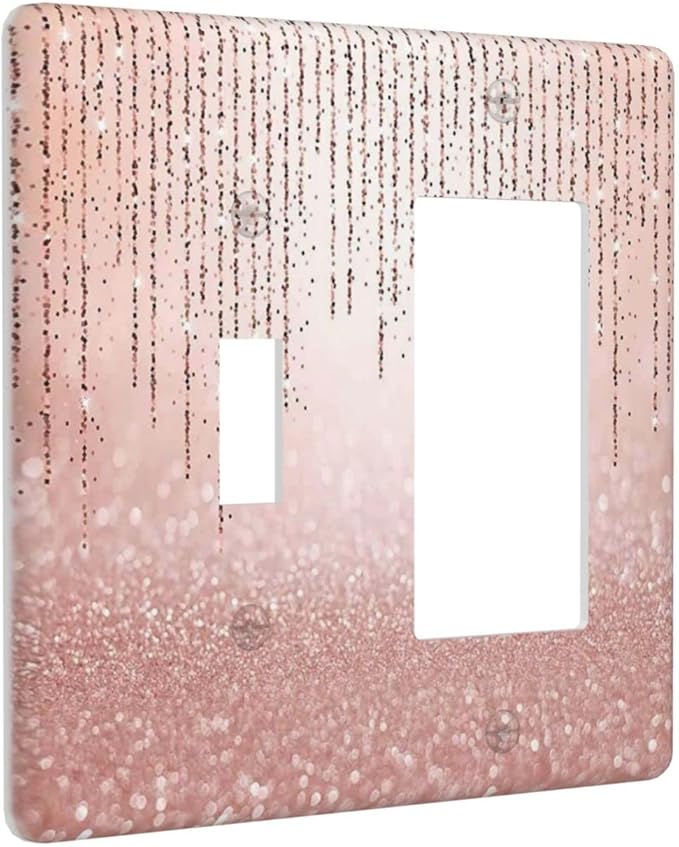 Pink Glittery Bling 2 Gang Single Toggle/Rocker Combination Light Switch Cover Decorative Wall Plate Faceplate Boys Kids Teen Girl Bedroom Room Decorate 4.5" x 4.5