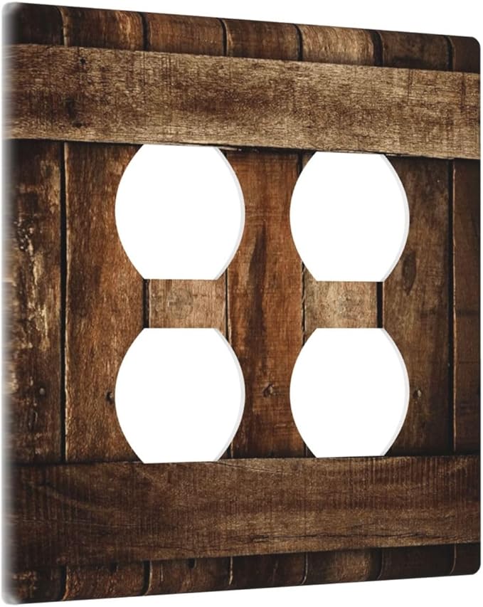 Brown Wooden Barn Door Old Wood Print Outlet Covers 2 Gang Double Duplex Decorative Light Switch Covers Electrical Wallplates Socket Faceplate for Farmhouse Home Decor