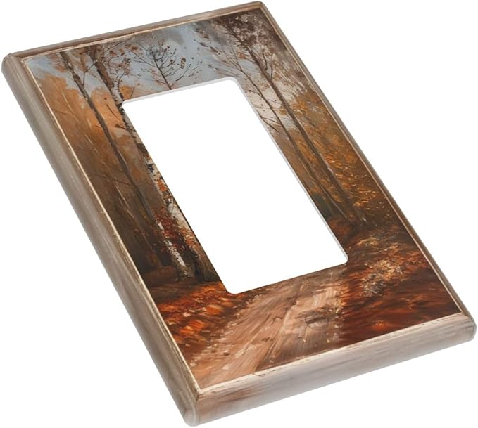 Decorative Art Light Switch Covers Maple Path 1 Gang Rocker Wall Plate Switchplate Electrical Faceplate for Home Decor