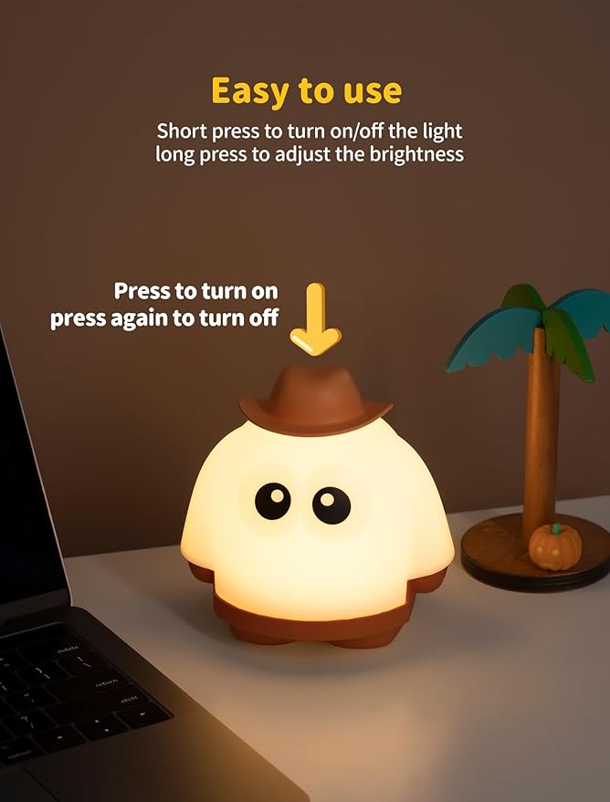 Ghost Night Light, Rechargeable Bedside Lamp, Portable Sleep Nightlight, Dimmable Night Lamps, Cute Nursery Lamp, Funny Gifts for Kids Teens Adults(Yellow)