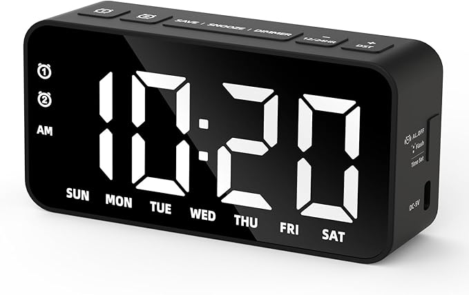 Plug in Digital Alarm Clocks with Rechargeable Backup Battery for Bedrooms Living Room Study Loud Bedside Desk Clock with Memory Function Dual Alarm 3 Modes Weekends Weekdays Every Day for Kids Adults