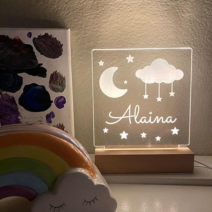 Moon and Stars Custom Name Kids Bedroom, Nursery Personalized Night Light, Childs Playroom, Gift for Kids