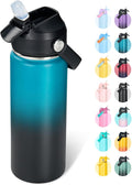 Fijinhom 18oz Insulated Stainless Steel Water Bottle, Wide Mouth Double Wall Vacuum, Silicone Straw, Sweat & Leak Proof, BPA Free Insulated Water Flask for Travel, Keep Cold 24h Hot 12h, Blue