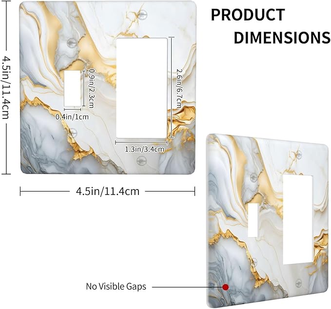 Exquisite White Gold Marble Abstract Luxurious Print Outlet Covers 1 Toggle 1 Rocker Combination Decorative Wall Plate Electrical Switch Plates Light Switch Cover Plate for Bathroom Kitchen Decor