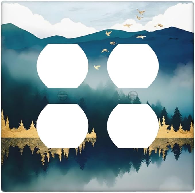 Mountains Landscape Lake Bird Reflection Outlet Covers 2 Gang Double Duplex Decorative Light Switch Covers Electrical Wallplates Socket Faceplate for Bedroom Living Room Decor