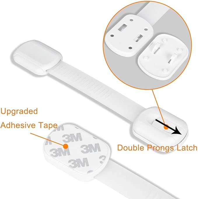 12-Pack Baby Proofing Cabinet Locks, Adjustable Adhesive Safety Strap Latches for Cabinets, Drawers, Fridge, Oven & Toilet Seat,No Drill Child Safety Lock Kit, Easy Installation