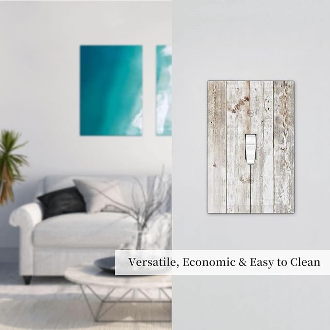 Vintage Light Wood Retro Rustic White Gray Oak Print Decorative Light Switch Cover 1 Gang Single Toggle Device Electrical Faceplate Switchplates Decorator Outlet Wall Plate for Farmhouse Home Decor