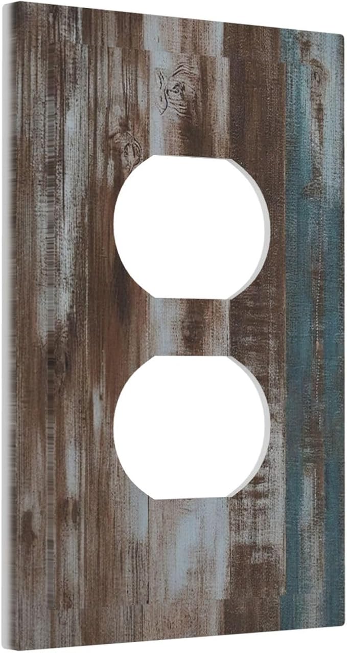 Vintage Blue Brown Wood Grain Outlet Covers 1 Gang Duplex Electrical Receptacle Faceplate Light Switch Cover Wall Plate Decorative Switch Plates for Bedroom Farmhouse Decor