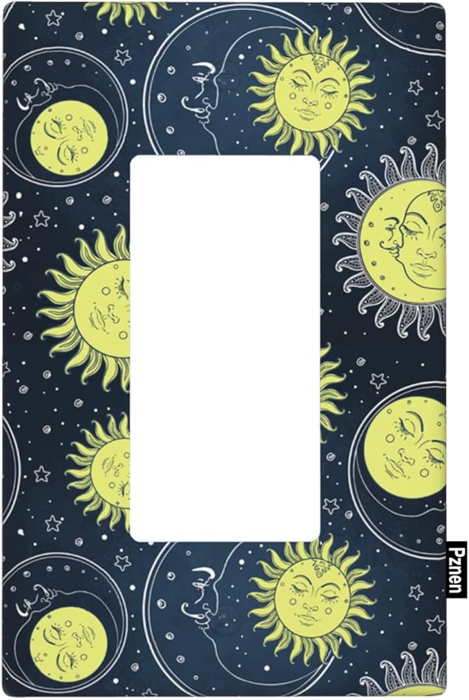 Gold Sun And Moon Single Rocker Wall Plate Universe Deep Blue Decorator Rocker Switch Plate Decorative 1 Gang Lightswitch Cover Home & Office