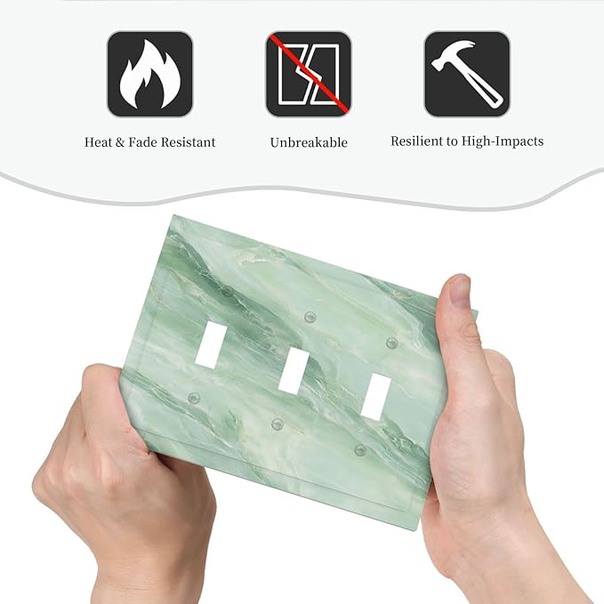 Decorative Light Switch Cover Plate Green Marble Pattern 3 Gang Wall Plate Triple Toggle Switch Plate Covers Electrical Outlet Cover for Home Bedroom Decor