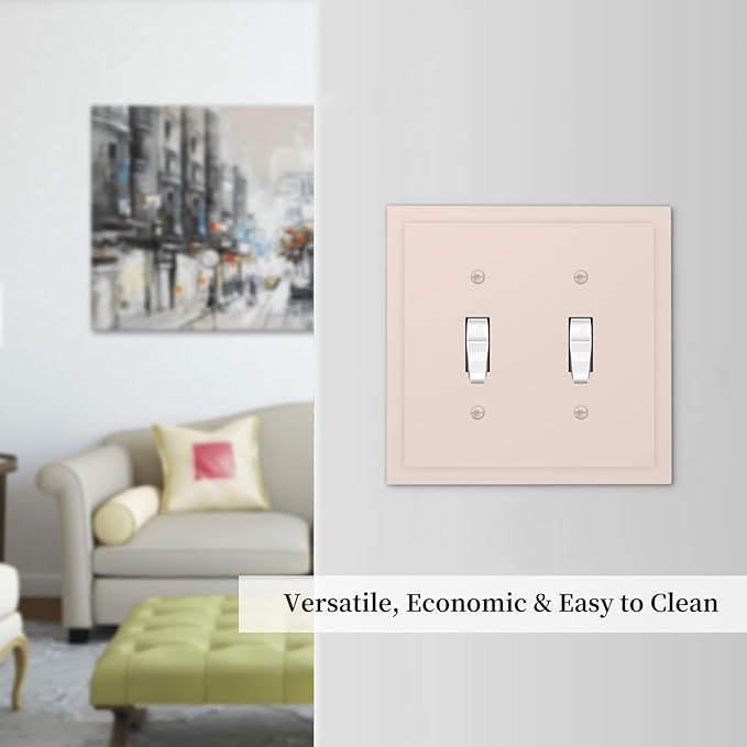 Decorative Solid Yellow Beige 2 Gang Toggle Light Switch Face Wallplate Cover, Thick Tan/Cream Electrical Double Device Decorator Switch Wall Plate Outlet Covers