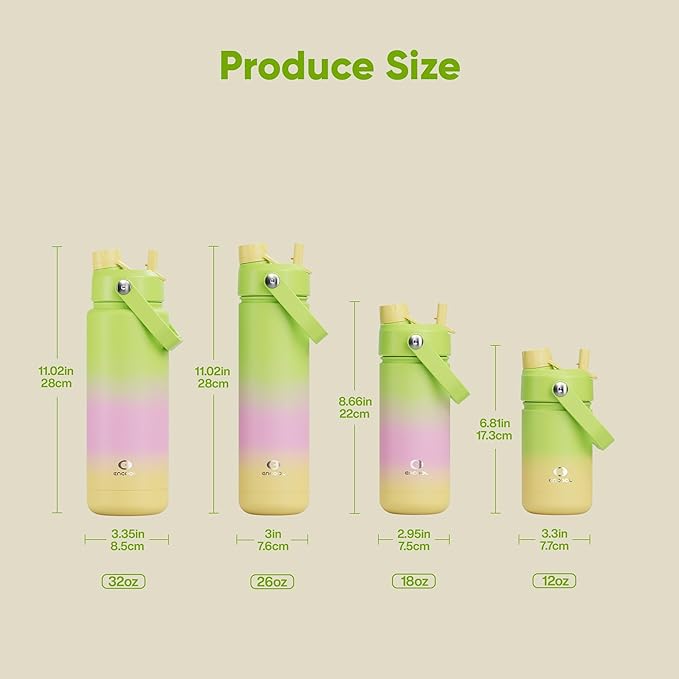 ENCOOL Insulated Water Bottle with Straw Stainless Steel Water Bottle, Leak-Proof, BPA-Free, Double Wall Vacuum Keeps Cold for 24 Hours for Sports, Travel, School (18 oz, Morning Dew)