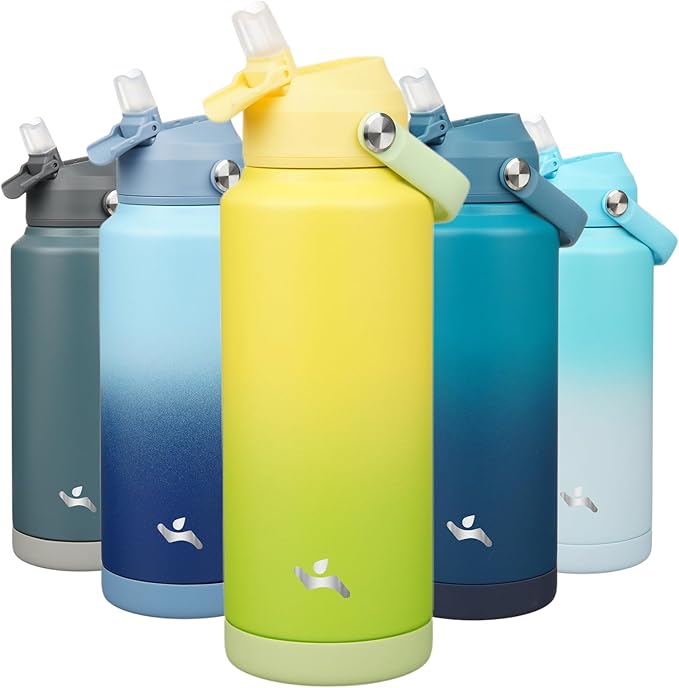 Konokyo Insulated Water Bottle with Straw Lid,32 oz Stainless Steel Vacuum Metal Bottle with Silicone Handle,Lime