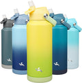 Konokyo Insulated Water Bottle with Straw Lid,32 oz Stainless Steel Vacuum Metal Bottle with Silicone Handle,Lime