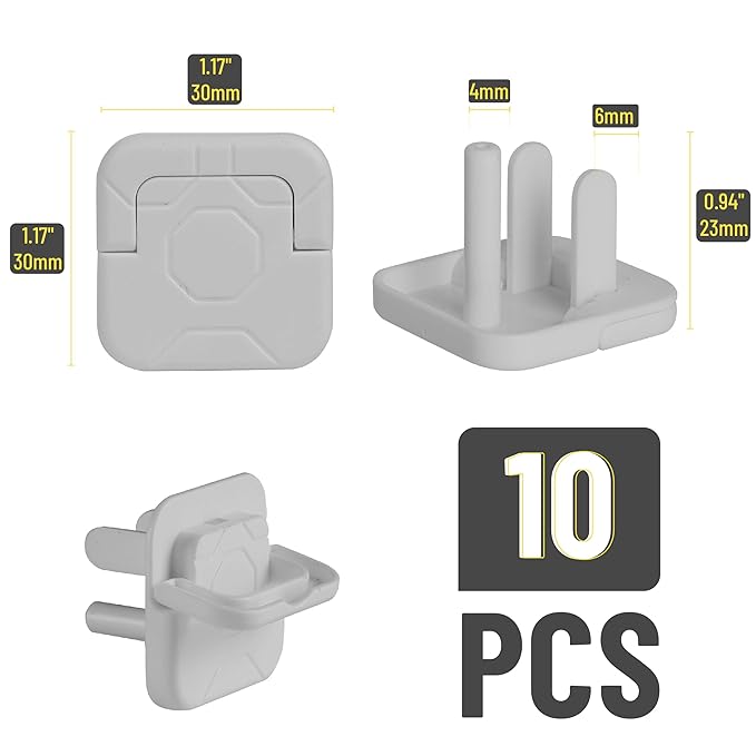 Bates- Electrical Outlet Covers Baby Proofing, 10 Pack, Gray, ABS Plastic, 3-Prong Safety Plug Covers with Hidden U-Ring Design, Childproof Electrical Outlet Protectors for Home & Office