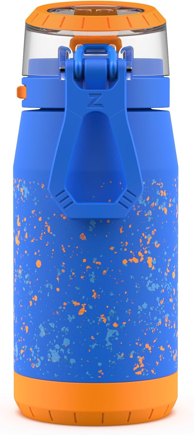 ZULU Kids Flex 12oz Stainless Steel Insulated Water Bottle, Toddler Cup with Silicone Spout, Leak-Proof Locking Flip Lid and Carry Loop for School Backpack, Lunchbox, and Outdoor Sports, Blue