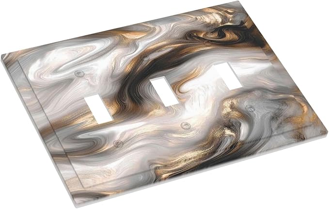 Decorative Switch Plates Grey Brown Swirl Marble Texture 3 Gang Wall Plate Triple Toggle Light Switch Cover Faceplate Electrical Wall Panels For Bathroom Kitchen Decor