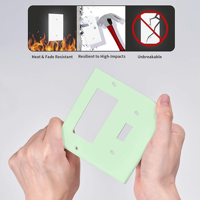 Green 2 Gang Combination Light Switch Cover Decorative 1-Toggle 1-Decorator Wall Plate Electrical GFCI Combo Receptacle Faceplate