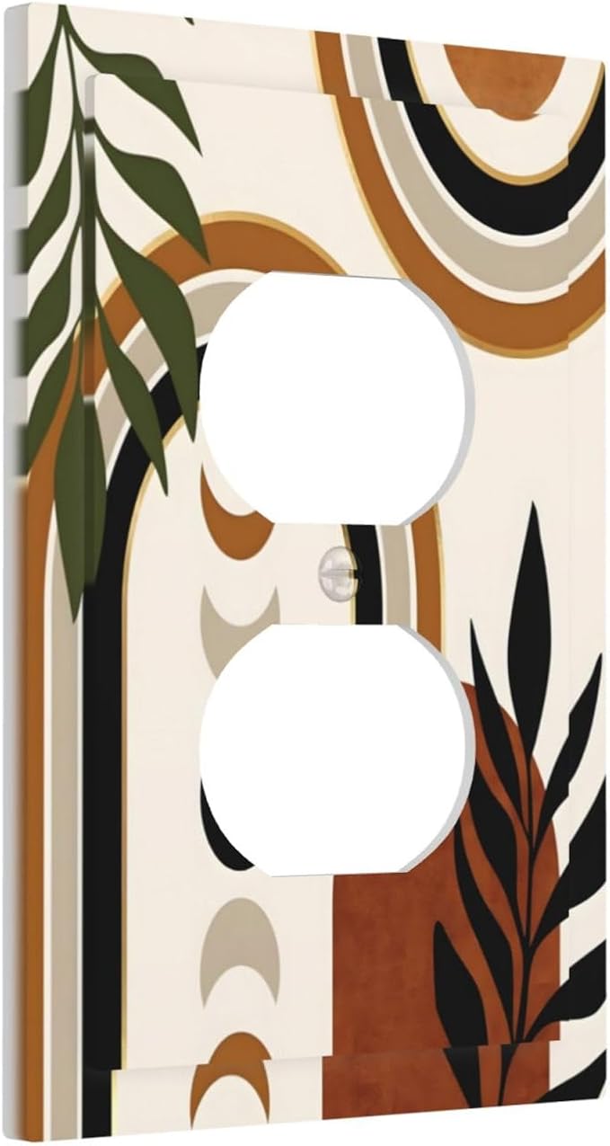 Boho Mid Century Arch Plant Leaves Sun Moon Outlet Covers 1 Gang Duplex Light Switch Cover Decorative Switch Plates Electrical Receptacle Faceplate Wall Plate for Bedroom Living Room Decor