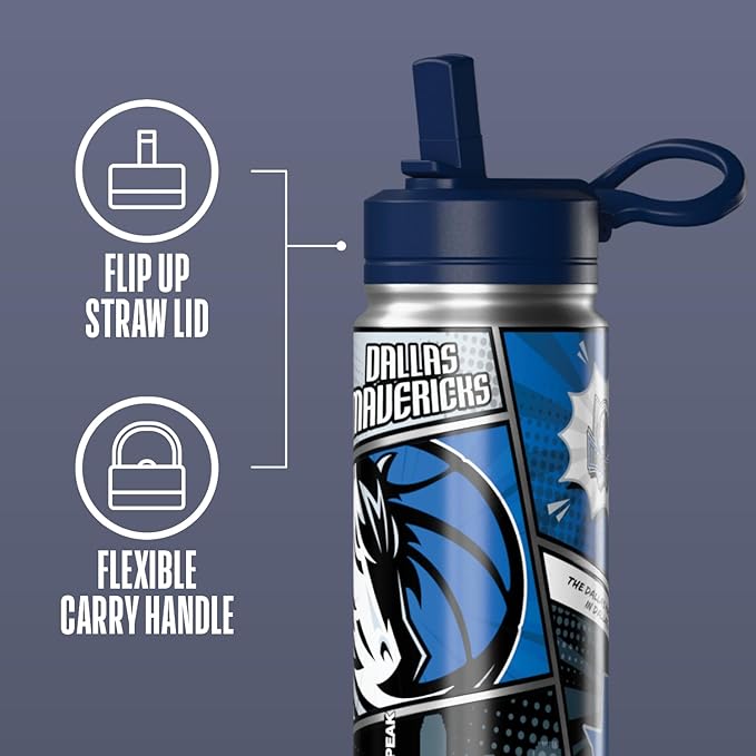 Hydrapeak x NBA Dallas Mavericks 20 oz Stainless Steel Water Bottle, Officially Licensed Double Wall Insulated Sports Bottle with Straw Lid, Reusable Leakproof Gift for Kids & Adults
