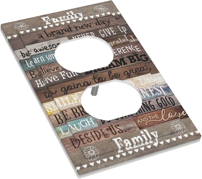 Country Rustic Vintage Family Home Inspirational Quotes Rules 1 Gang Duplex Wall Plate Electrical Receptacle Outlet Cover Cabin Barn Wood Wooden Decorative Dual Device Plug Light Switch Wallplate
