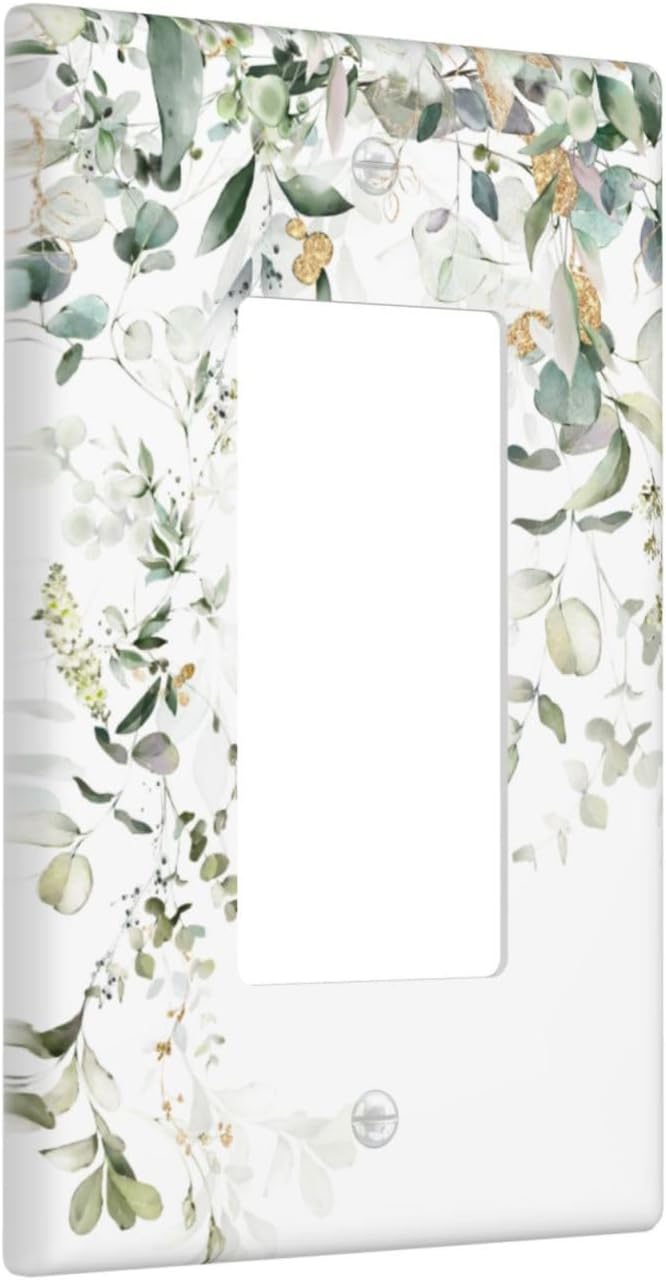 Green Leaves Watercolor Single Gang Rocker Light Switch Cover Plates Decorative Outlet Covers, 1 Gang Rocker Wall Plate