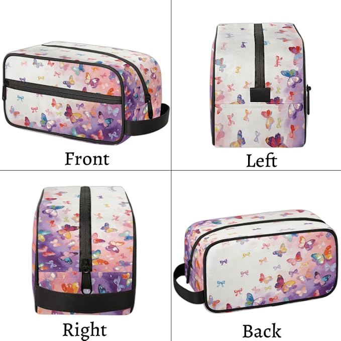 Kids Toiletry Bag for Girls - Colorful Butterflies Travel Toiletry Bag Hanging Dopp Kit Cosmetic Bag Makeup Bag Shower Shaving Bag for Toiletries Accessories