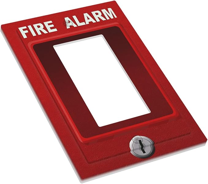 Novelty Fire Alarm Prank Single Rocker Switch Cover - 1-Gang Standard US Size Fire Station Themed Light Switch Covers for Game Room Decor