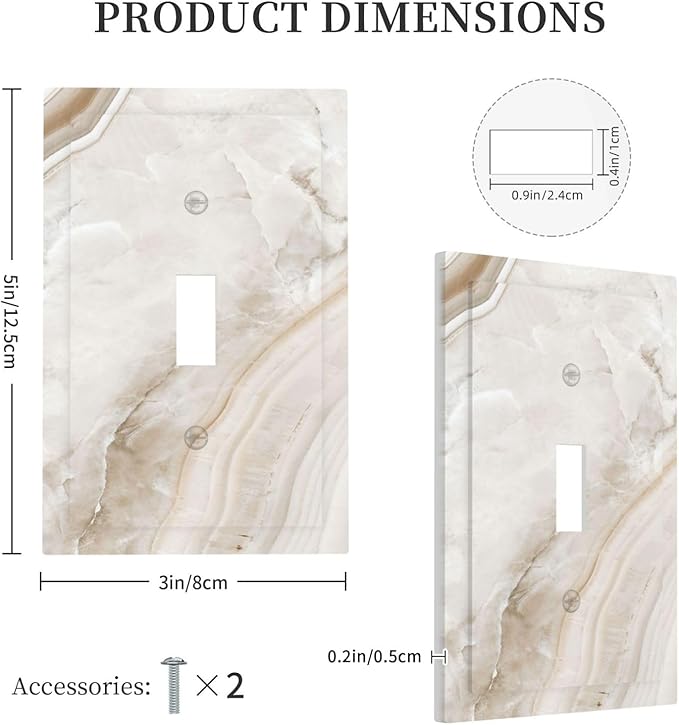 Decorative Light Switch Cover Beige Marble Pattern 1 Gang Single Toggle Decorator Outlet Wall Plate Device Electrical Faceplate Switchplates for living Room Bedroom Decor