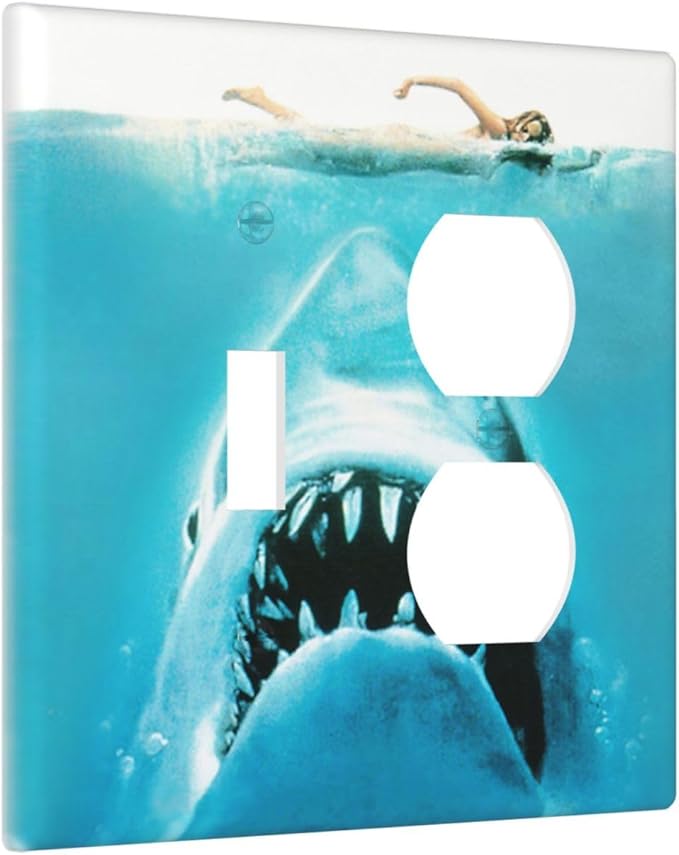 Beach Shark Oceanjaws Movie Vintage Look Wallplates 1 Toggle 1 Duplex Switch Plate Electrical GFCI Faceplate Decorative Light Switch Covers for Bathroom Kids Room Decor