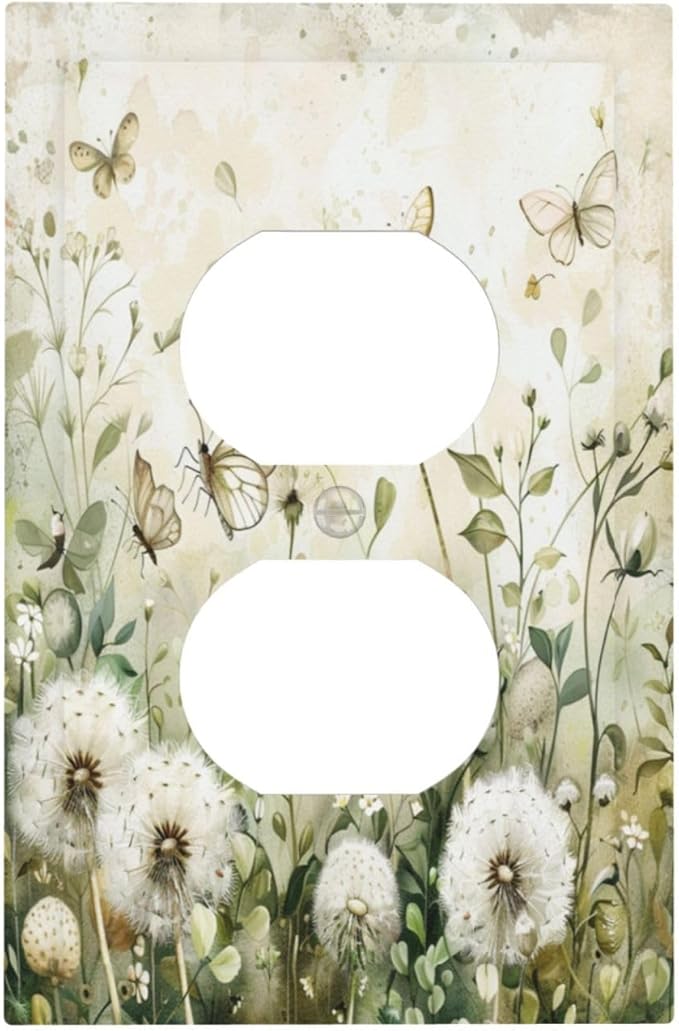 Decorative Outlet Covers Watercolor Butterflies Dandelions Wildflowers 1 Gang Duplex Light Switch Cover Plate Electrical Switch plates Wall Plates Receptacle Covers for Bathroom Bedroom Decor