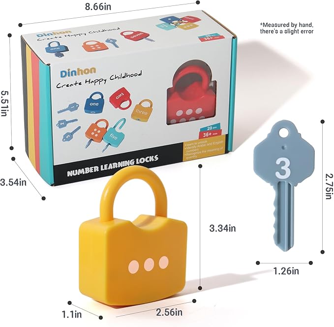 Dinhon Kids Learning Locks with Keys Numbers Matching & Counting Montessori Educational Toys for Ages 3 4 5 Boys and Girls Preschool Games Gifts