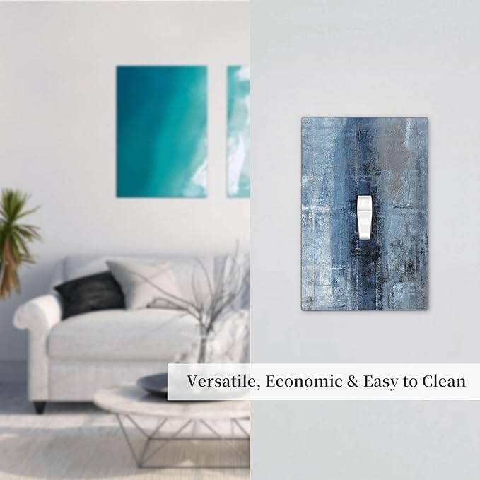 Outlet Covers Navy Blue Gray Abstract Ink Painting 1 Gang Duplex Light Switch Cover Plate Decorative Wall Plates Electrical Switchplate Receptacle for Bathroom Bedroom Decor（2 Pack）