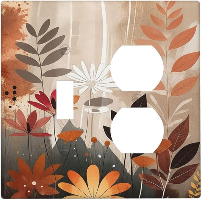 Boho Minimalist Vintage Wildflowers Plant Floral Art Watercolor Wallplates 1 Toggle 1 Duplex Electrical Gfci Faceplate Decorative Light Switch Covers Switch Plate for Bedroom Living Room Decor