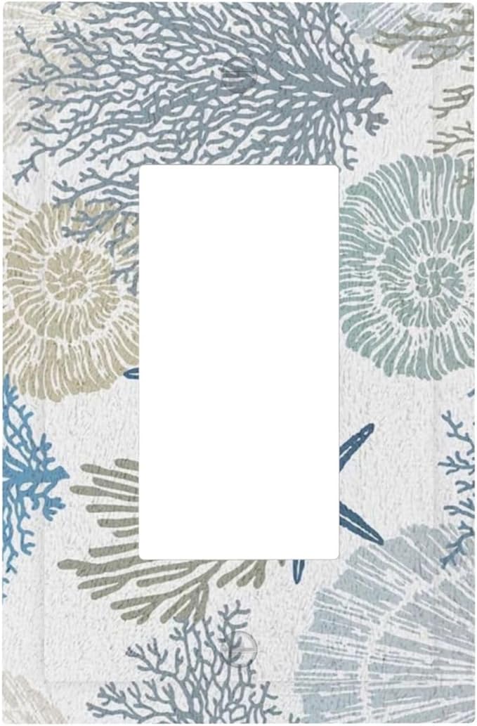 Nautical Ocean Starfish 1 Gang Single Decorator/Rocker Wall Plate Coastal Beach Seashell Coral Light Switches GFCI Electrical Device Face Switchplate Plug Cover for Dimmers, Receptacle, USB Outlet