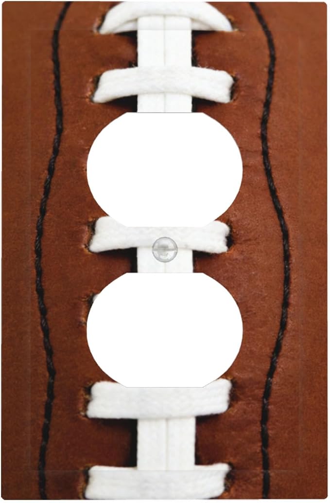 Football Laces Duplex Wall Plate - 1-Gang Standard US Size Game Day Sports Fan Outlet Covers, Vintage Leather Texture for Boys Room