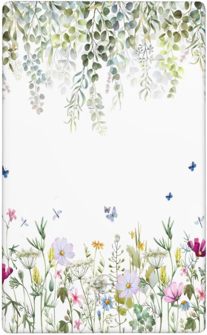 Green Floral Leaves Light Switch Cover Decorative Wild Flower Single Blank Wall Plate Electrical Switchplate Faceplate for Bathroom Kitchen Bedroom