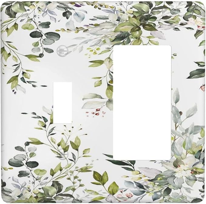 Eucalyptus Sage Green Leaf Plant Floral Outlet Covers 1 Toggle 1 Rocker Combination Decorative Wall Plate Electrical Switch Plates Light Switch Cover Plate for Bedroom Living Room Decor
