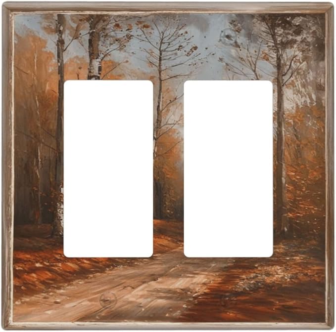 Decorative Art Light Switch Covers Maple Path 2 Gang Dual Rocker Outlet Switch plate Faceplate GFCI for Home Decor