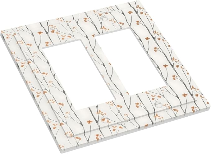 Boho Floral Watercolor Tree Branch Flower Minimalist Decorative Outlet Covers 2 Gang Double GFCI Rocker Electrical Wall Panels Light Switch Cover Plate for Bedroom Living Room Decor