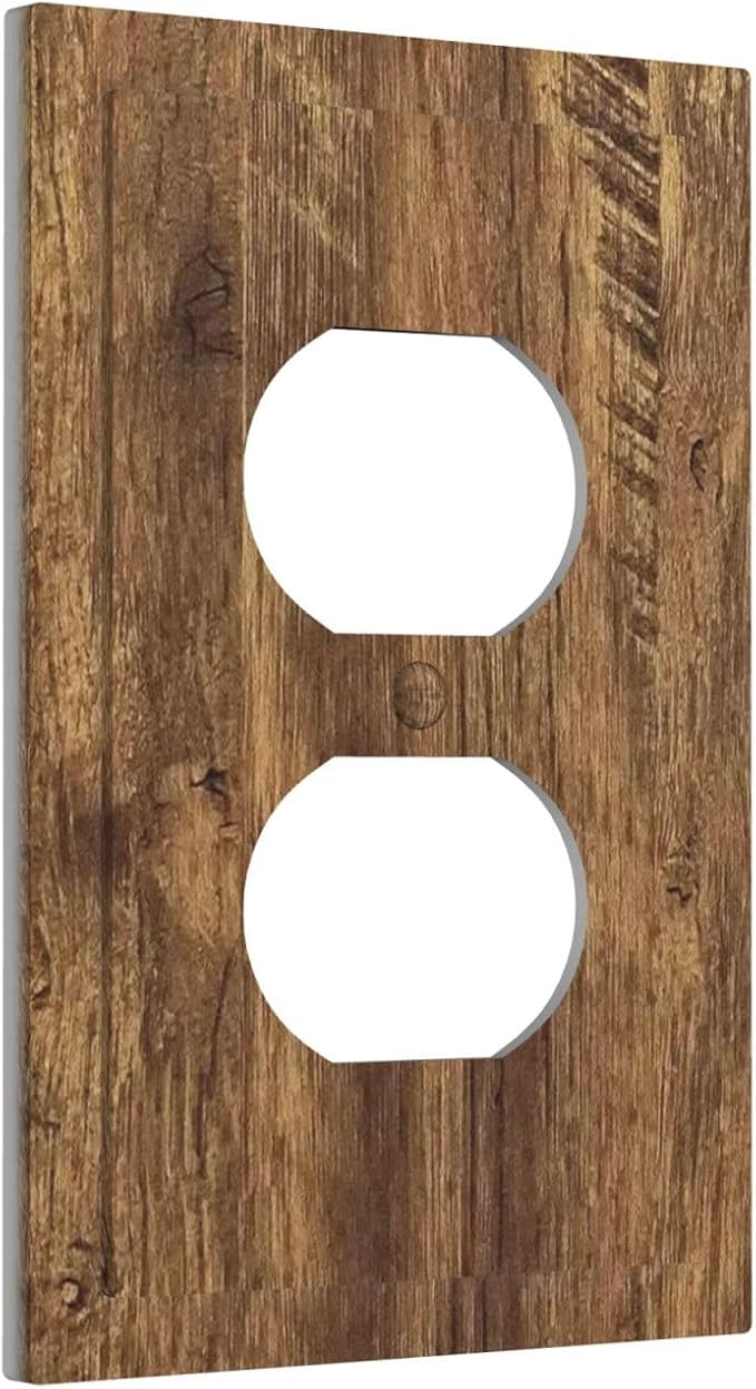Outlet Covers Rustic Wood Grain Country Vintage Wooden Board 1 Gang Duplex Light Switch Cover Plate Decorative Wall Plates Socket Cover Electrical Switchplate for Farmhouse Home Decor
