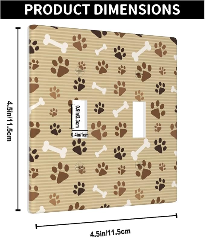 Paw Print Brown Double Toggle Light Switch Cover Dog Bone and Paw Wall Plate Covers 2-Gang Toggle Switch Plates Home Decorative Office