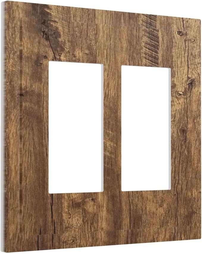Rustic Brown Wood Distressed Wood Print Decorative Outlet Covers 2 Gang Double GFCI Rocker Electrical Wall Panels Light Switch Cover Plate for Farmhouse Home Decor