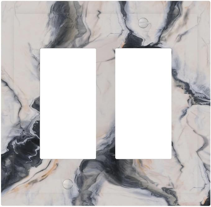 Abstract Marble Textured Modern Luxury Print Decorative Outlet Covers 2 Gang Double GFCI Rocker Electrical Wall Panels Light Switch Cover Plate for Bathroom Kitchen Decor