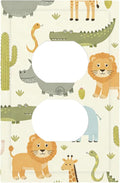 Playful African Safari Animals Duplex Wall Plate - 1-Gang Standard US Size Cute Hippo Crocodile Lion Elephant And Giraffe Funny Wildlife Outlet Covers for Boys & Girls Room Decor